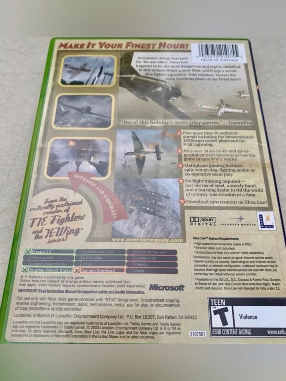 Secret Weapons Over Normandy (Microsoft Xbox) Tested Working Mint Condition Disc